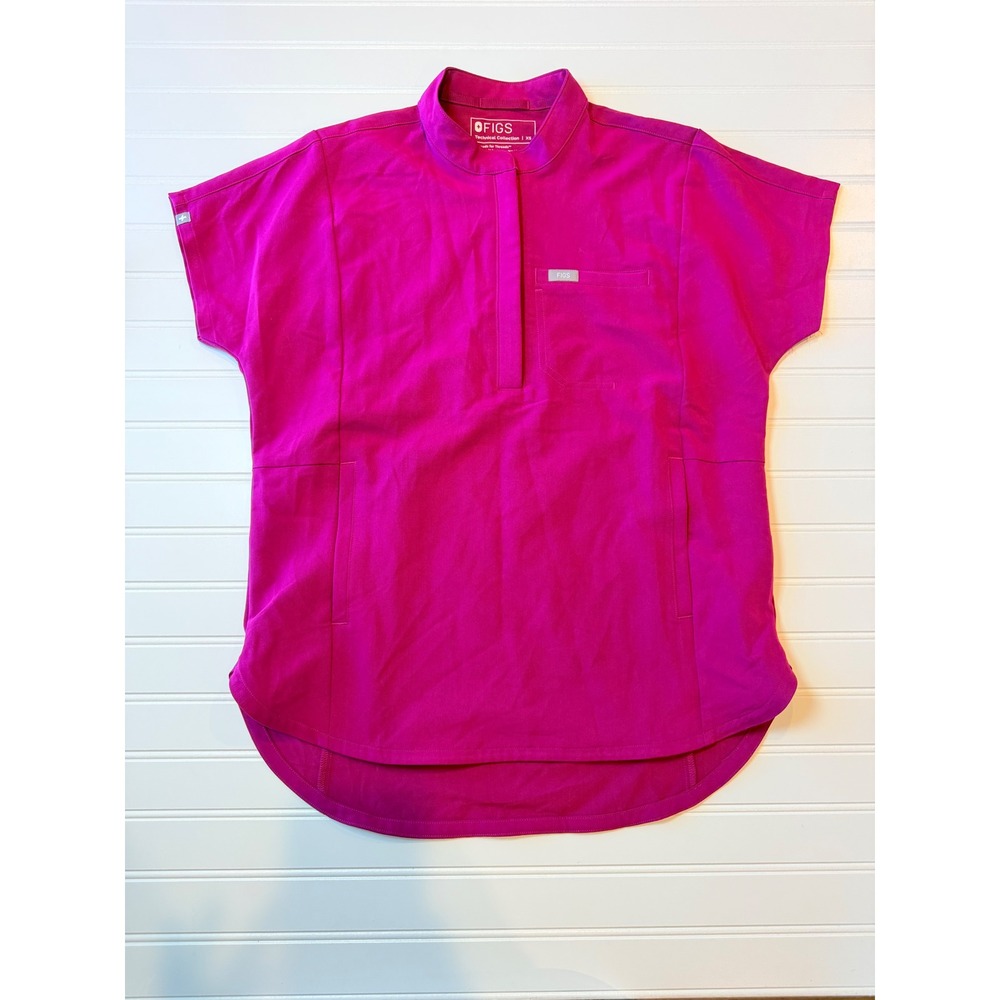 FIGS Technical Collection Magenta Pink Mandarin Collar Scrub Top XS